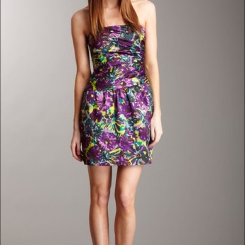 BCBG Strapless Cocktail Dress, Violet Floral